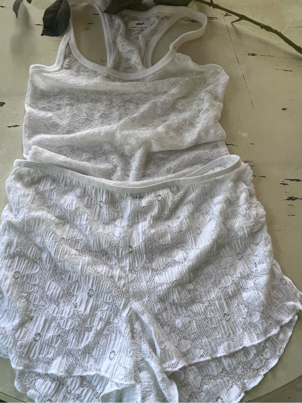 Aerie Women’s White Lace Tank & Short Set - Lightweight Sleepwear Small